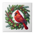 Holiday Cardinal Ceramic Tile Kakelplatta<br><div class="desc">This ceramic tile is shown with a festive Christmas cardinal bird art print.
Small size shown.</div>