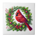 Holiday Cardinal Ceramic Tile Kakelplatta<br><div class="desc">This ceramic tile is shown with a festive Christmas cardinal bird art print.
Small size shown.</div>