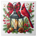 Holiday Cardinal Ceramic Tile Kakelplatta<br><div class="desc">This ceramic tile is shown with a festive Christmas cardinal bird art print.
Large size shown.</div>