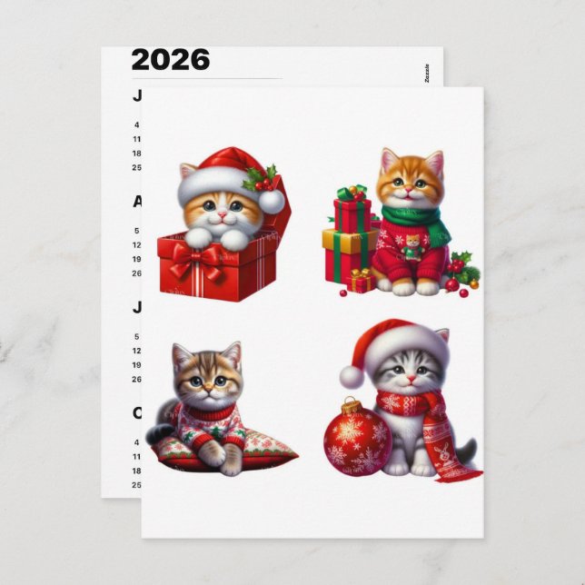 Holiday Cat Magic December Calendar 2026 Edition Helg Vykort (Fram/baksida)