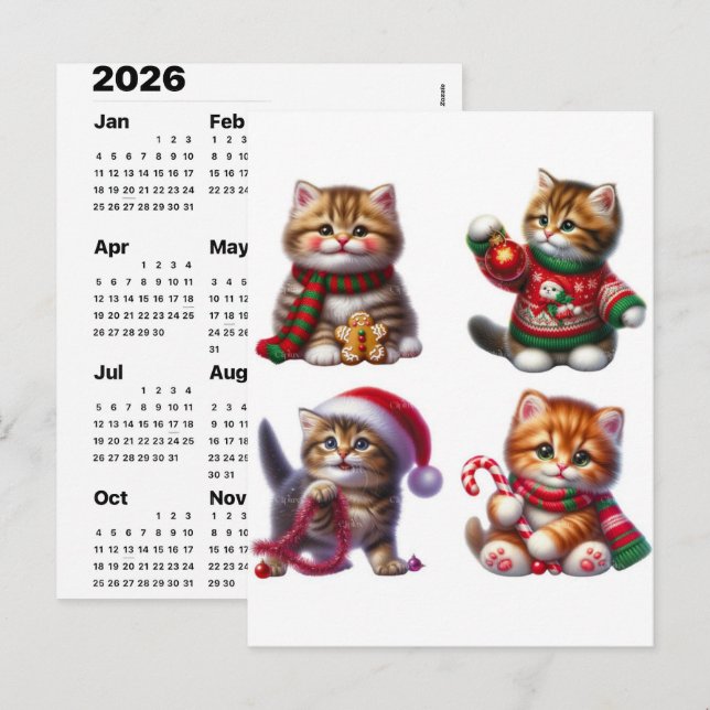 Holiday Cat Magic December-kalender 2026 års uppla Helg Vykort (Fram/baksida)