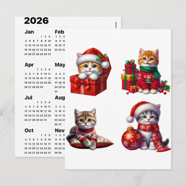 Holiday Cat Magic December-kalender 2026 års uppla Helg Vykort (Fram/baksida)