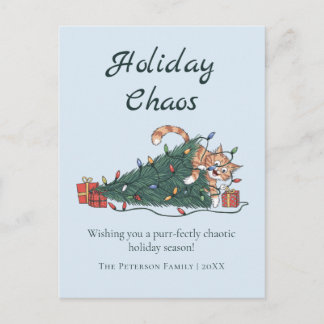 Holiday Chaos Funny Cat Christmas Postcard Helg Vykort