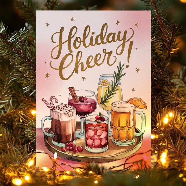 Holiday Cheer Cocktail Drinks Brick Julkort Helgkort (Skapare uppladdad)