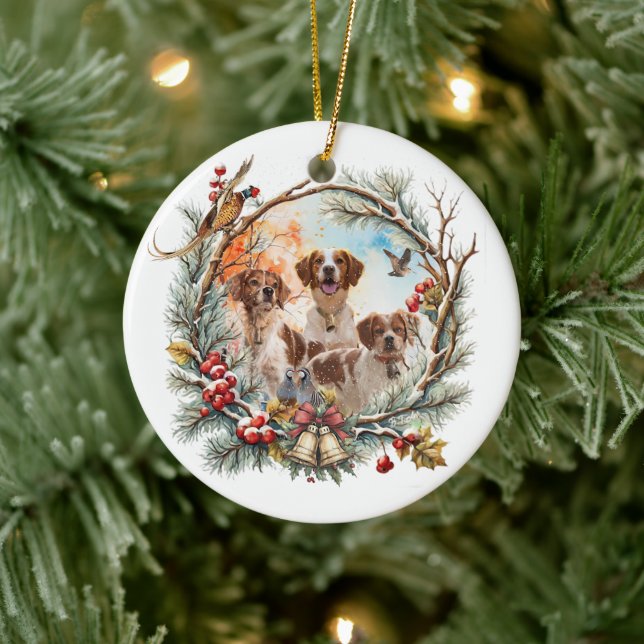  Holiday Cheer With a Brittany Spaniel Julgransprydnad Keramik (Träd)
