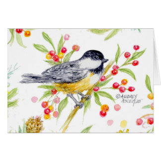 Holiday Chickadee Blank Note Greeting Card Hälsningskort