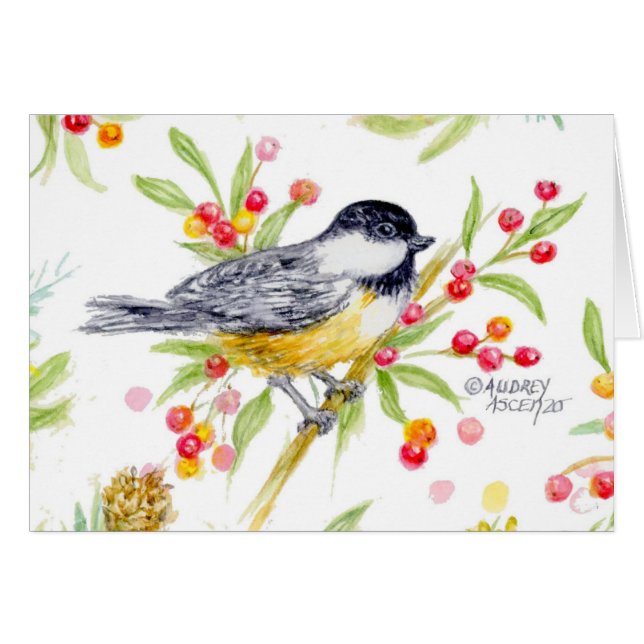 Holiday Chickadee Blank Note Greeting Card Hälsningskort (Framsidan Horizontal)