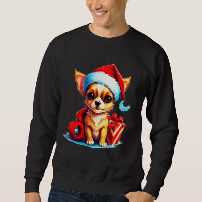 Holiday Chihuahua Cute Christmas Dog Design Lång Ärmad Tröja (Framsida)