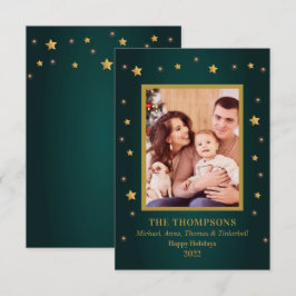 Holiday Christmas Gold Stars Family Photo card Inbjudningar