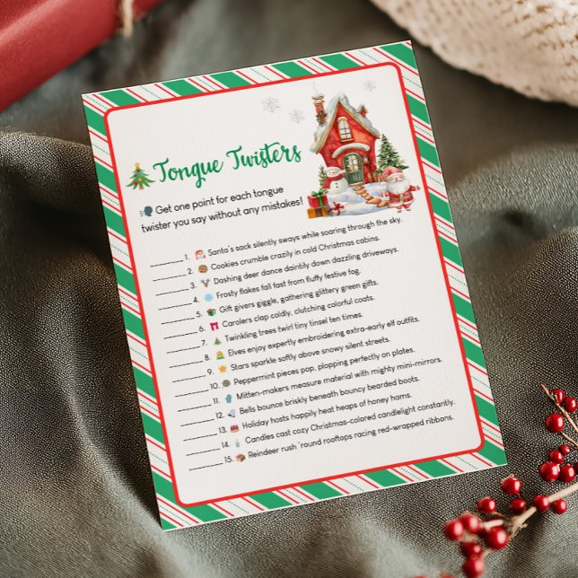 Holiday Christmas Party Tongue Twisters Game Julkort (Christmas Party Games)