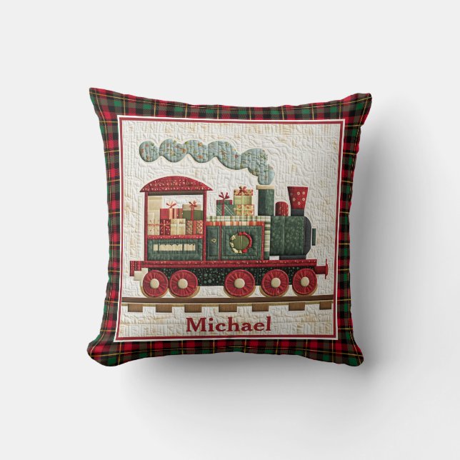 Holiday Christmas Quilted Train I Kids Gifts Kudde (Framsida)