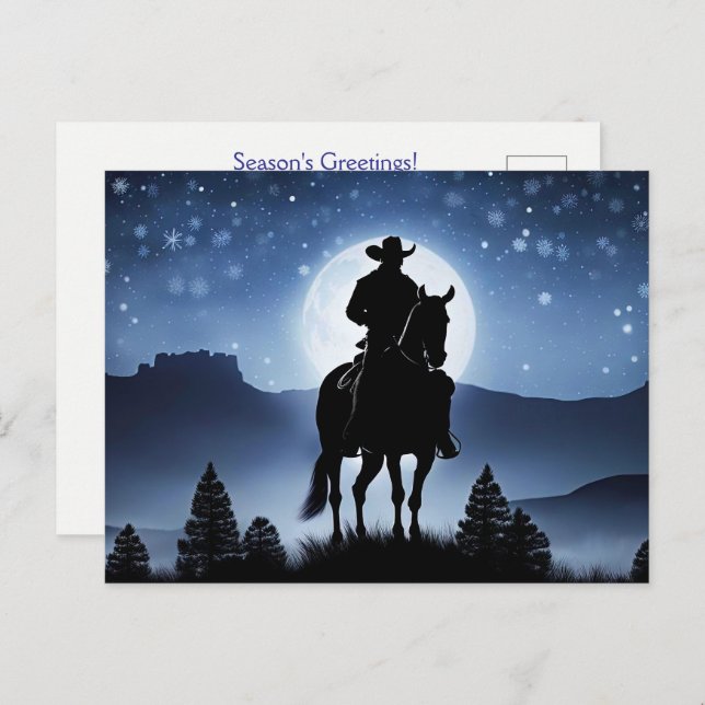 Holiday Christmas Seasons Greetings Cowboy Vykort (Fram/baksida)