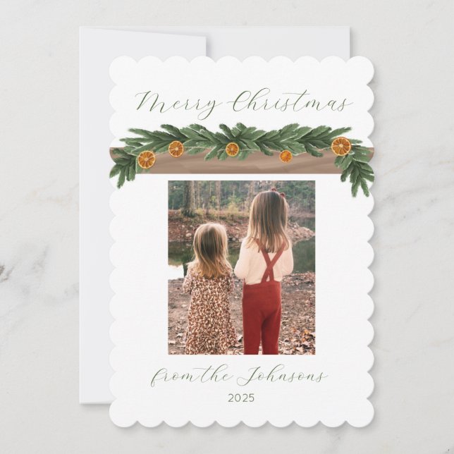 Holiday Citrus Garland - Christmas Card, Script Julkort (Framsida)