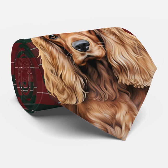 Holiday Cocker Spaniel Hund med julplaid Slips (Rullad)