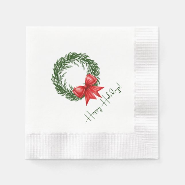 Holiday Cocktail Napkins | Happy Holidays Wreath Pappersservett (Framsidan)