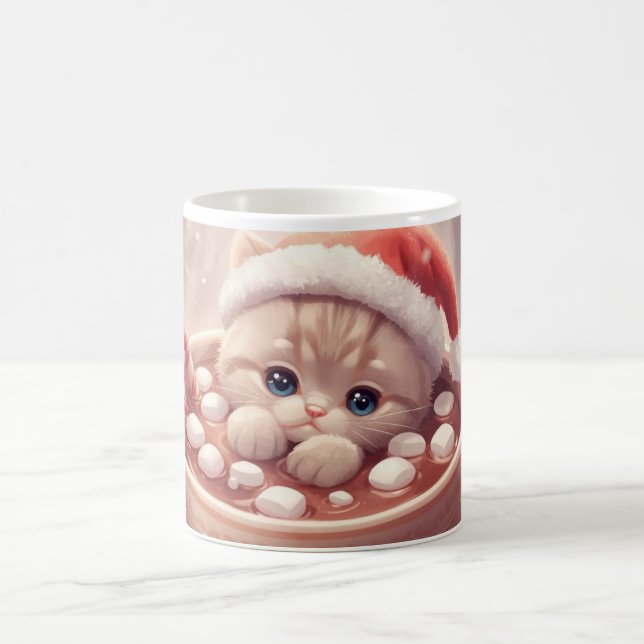 “Holiday Cocoa Kitty Mug" Cute Christmas Cat  Kaffemugg (Center)
