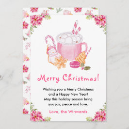 Holiday Cookies and Cocoa Pink Merry Christmas Julkort