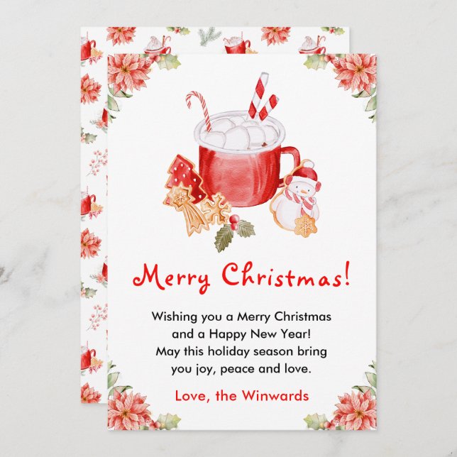 Holiday Cookies and Cocoa Red Merry Christmas Julkort (Fram/baksida)