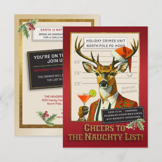 Holiday Crimes Unit – Reindeer Repeat Offender Inbjudningar (Fram/baksida)