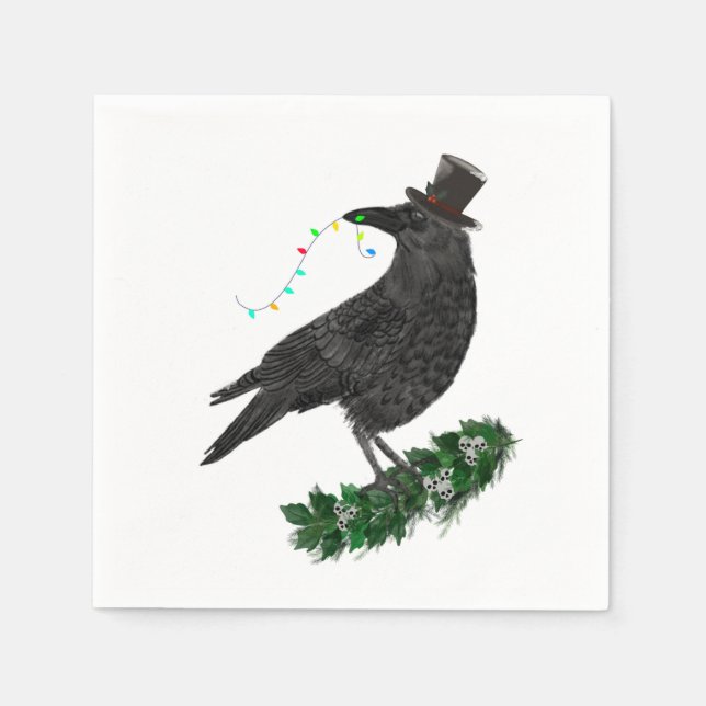 Holiday Crow with Top Hat Pappersservett (Framsidan)