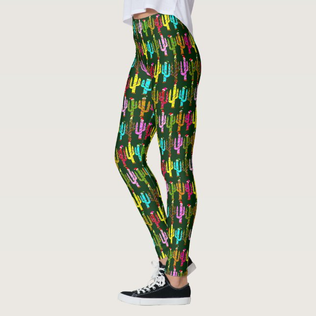 Holiday Decorated Cactus Christmas  Leggings (Vänster)