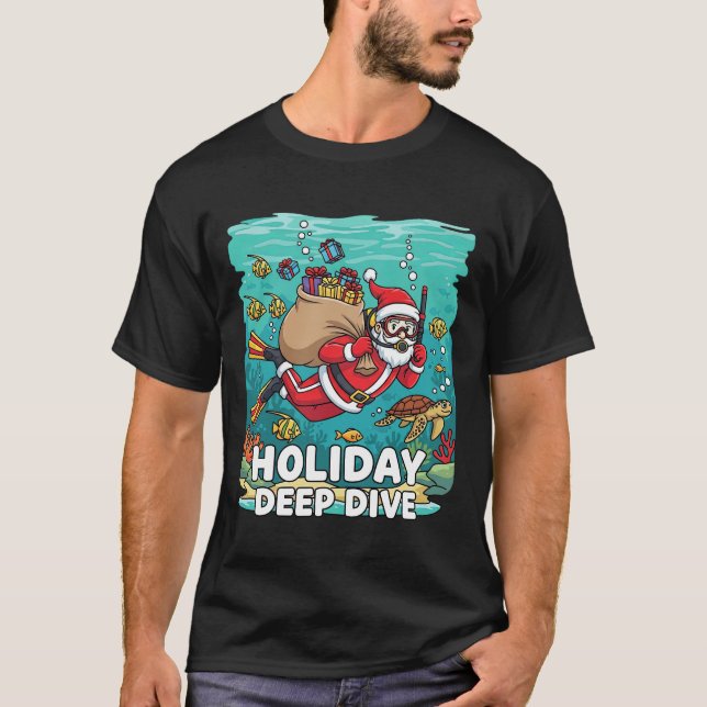 Holiday Deep Dive Santa Scuba Diver Christmas T-Sh T Shirt (Framsida)