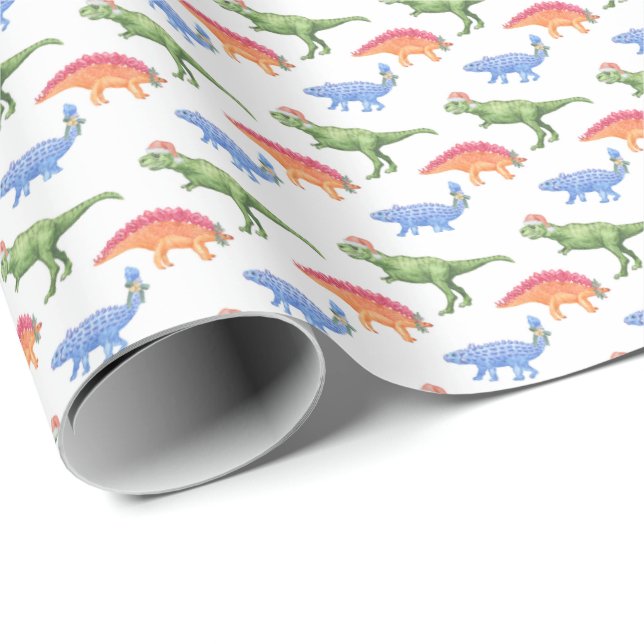 Holiday Dinosaurs Wrapping Paper Presentpapper (Rullad Hörn)