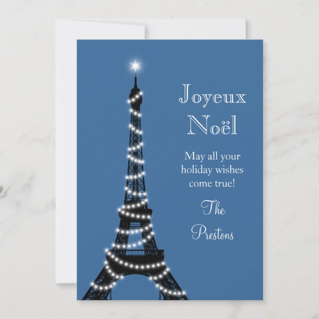 Holiday Eiffel Tower-kort blå Julkort (Framsida)