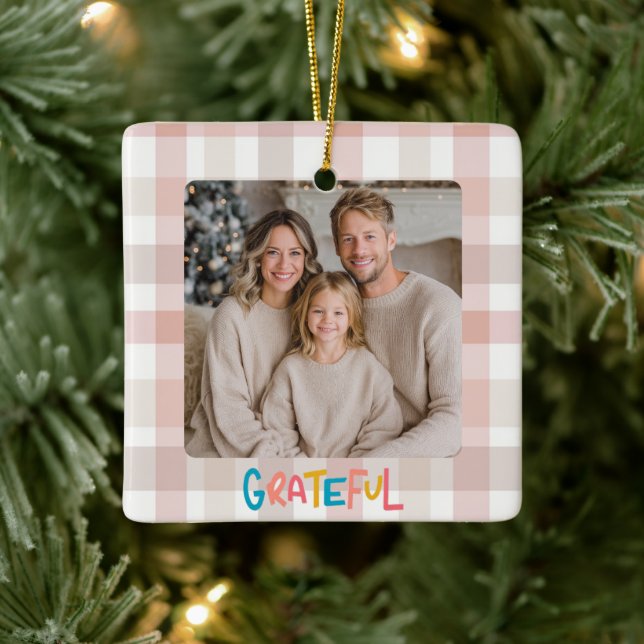 Holiday Family Photo Christmas Ornament Grateful (Träd)