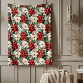Holiday Floral Blanket Cozy Red Christmas Accent Fleecefilt