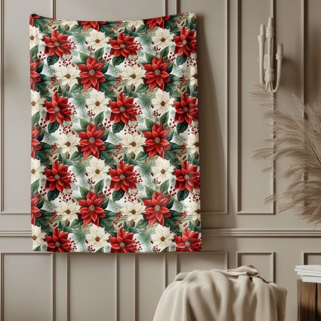Holiday Floral Blanket Cozy Red Christmas Accent Fleecefilt (Holiday Floral Blanket Cozy Red Christmas Accent)