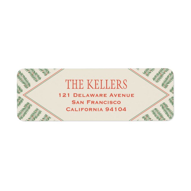 Holiday Foliage Quadrant Ivory and Green Returadress Etikett (Framsidan)