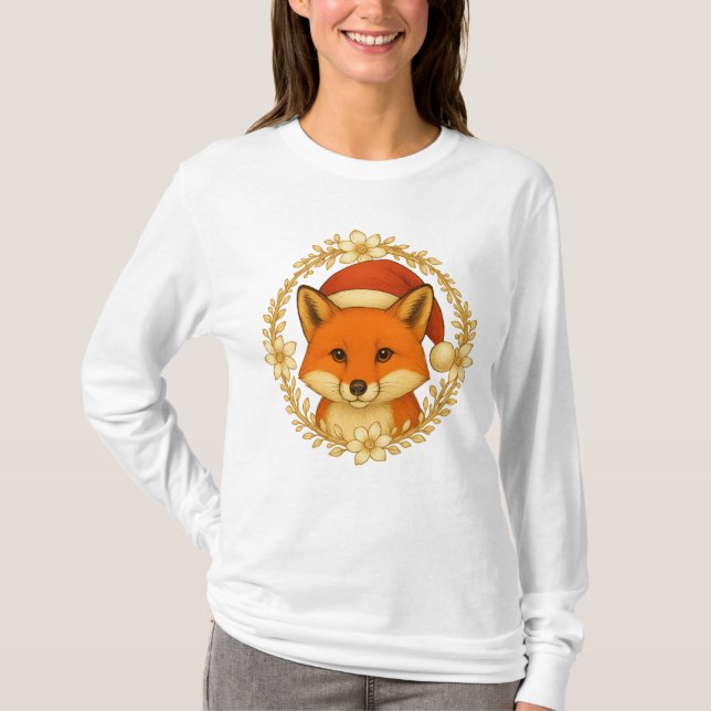 Holiday Fox Bloom | Elegant Winter Nature Tee for  (Framsida)