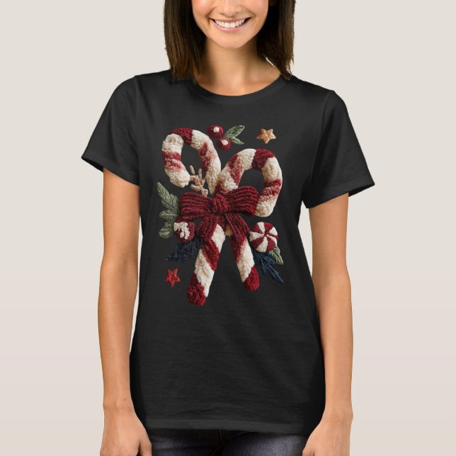 Holiday Fun - Candy Canes Faux Yarn T Shirt (Framsida)