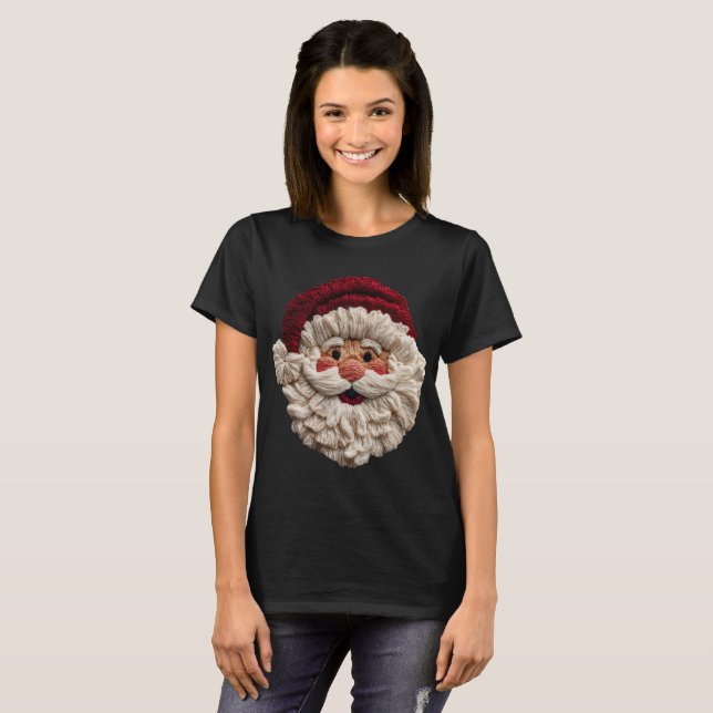 Holiday Fun - Faux Yarn Santa  T Shirt (Hel framsida)