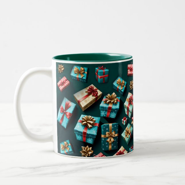 Holiday Gifts Stylish Wrap Gold Blue Red  Två-Tonad Mugg (Vänster)