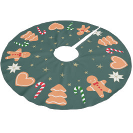 Holiday gingerbread cookies Dark Green Tree Skirt Julgransmatta Borstad Polyester