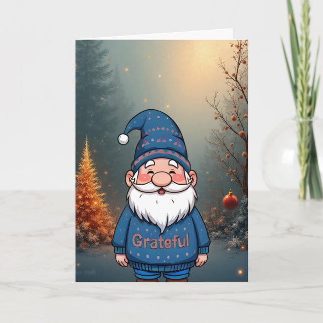 Holiday Gratitude Gnome Helgkort (Framsida)