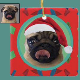 Holiday Green Red Your Dog Photo-Add Our Santa Hat Julgransprydnad Keramik