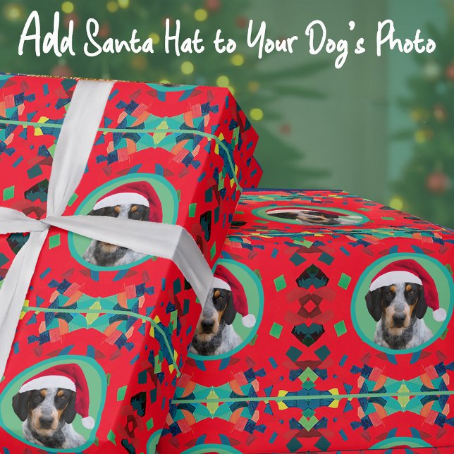 Holiday Green Red Your Dog Photo-Add Our Santa Hat Presentpapper (Skapare uppladdad)