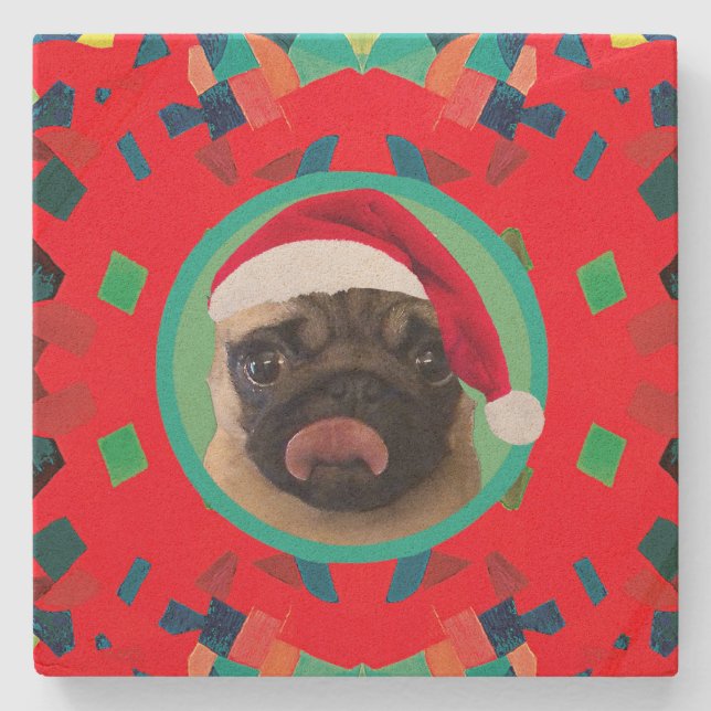 Holiday Green Red Your Dog Photo-Add Our Santa Hat Stenunderlägg (Framsidan)