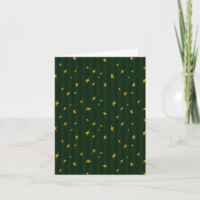 Holiday Green Yellow Star Stripe Christmas Kort (Framsida)