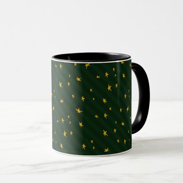 Holiday Green Yellow Star Stripe Christmas Mugg (Framsida höger)