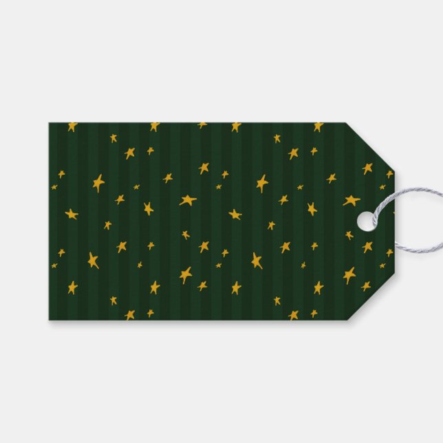 Holiday Green Yellow Star Stripe Christmas Presentetikett (Framsidan (Horisontell))