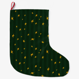 Holiday Green Yellow Star Stripe Christmas Stor Julstrumpa