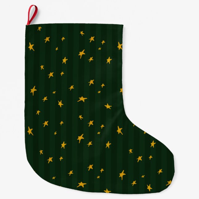 Holiday Green Yellow Star Stripe Christmas Stor Julstrumpa (Framsidan)
