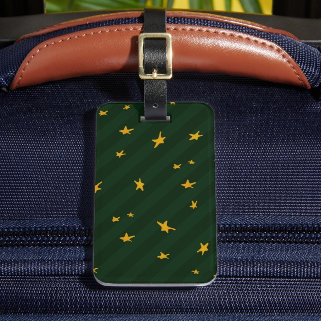 Holiday Green Yellow Stripe Star Christmas  Bagagebricka (Framsida Insitu 2)