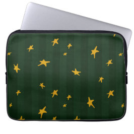 Holiday Green Yellow Stripe Star Christmas  Laptop Fodral