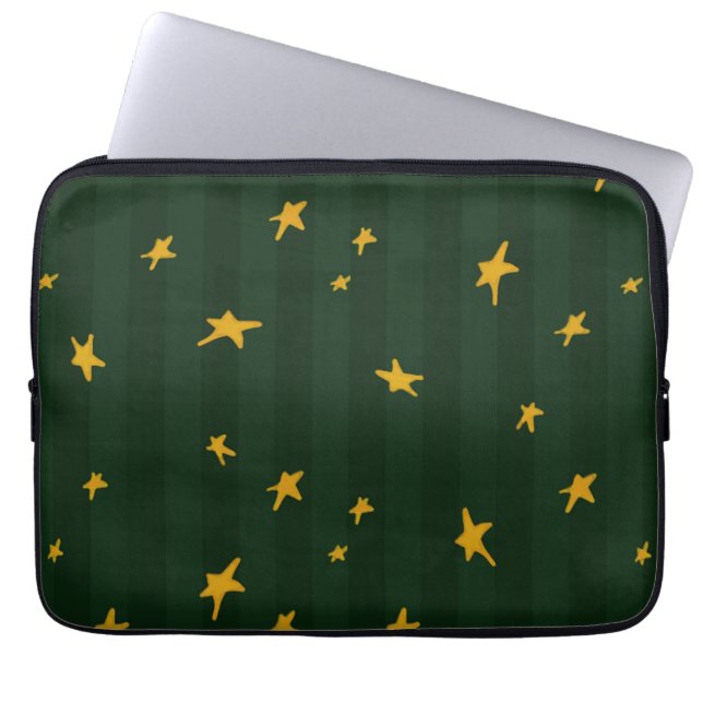 Holiday Green Yellow Stripe Star Christmas  Laptop Fodral (Framsidan)