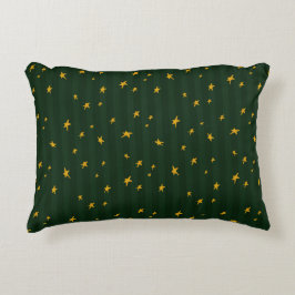 Holiday Green Yellow Stripe Star Christmas  Prydnadskudde